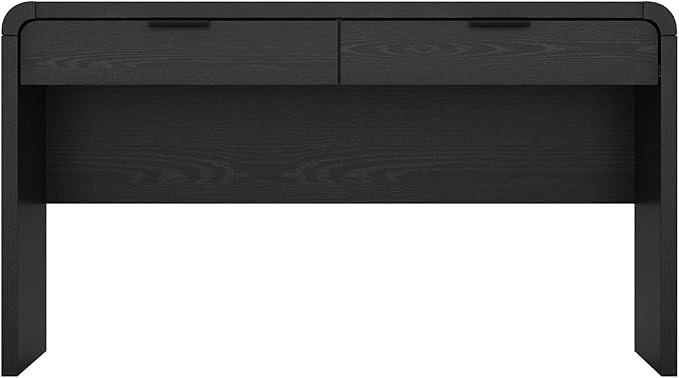 Manhattan Comfort Grace 54 Modern Office Desk with 2 Drawers Wood Table with Metal Recessed Handles for Work from Home Study Craft Stylish Executive Desk Black