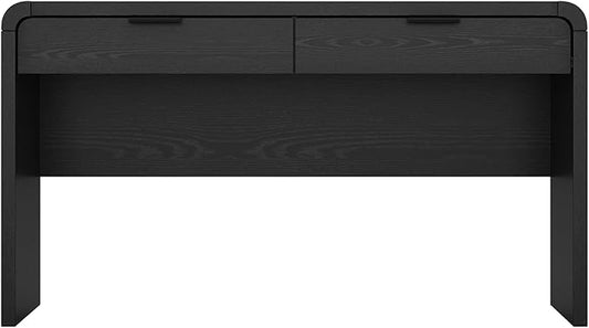 Manhattan Comfort Grace 54 Modern Office Desk with 2 Drawers Wood Table with Metal Recessed Handles for Work from Home Study Craft Stylish Executive Desk Black