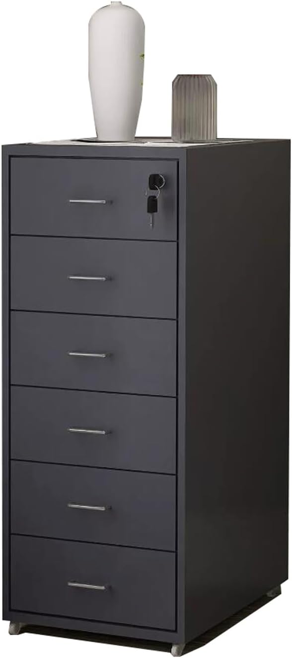 File Cabinet Six Drawer Cabinet Office with Lock Storage Cabinet Iron Data File Storage Cabinet (Color : Grey)