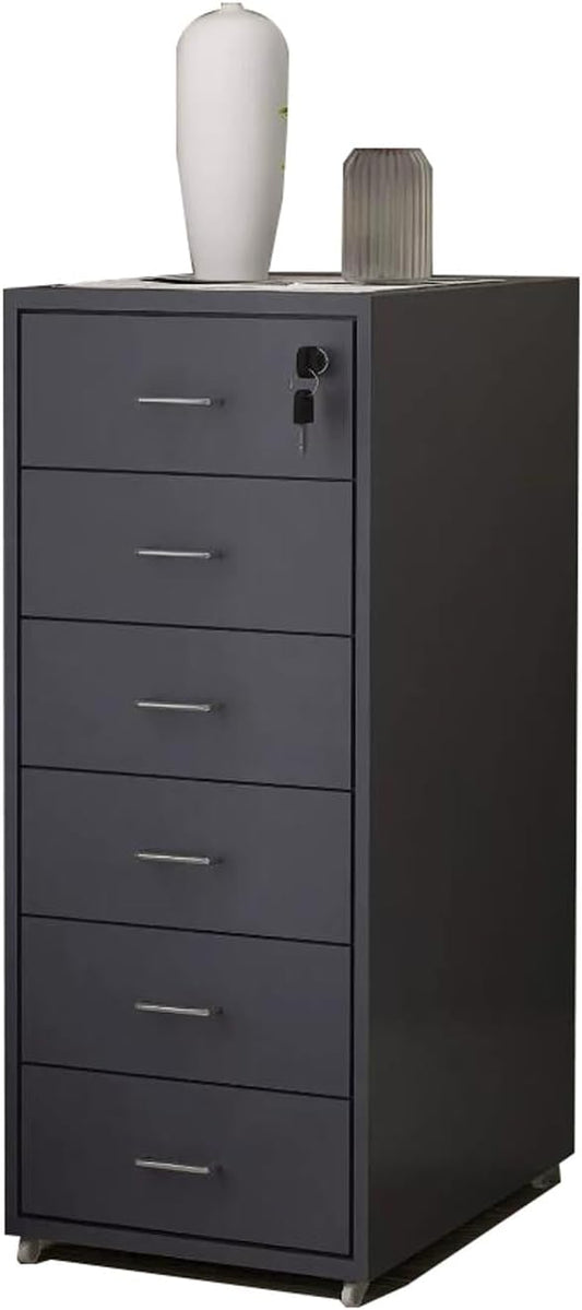 File Cabinet Six Drawer Cabinet Office with Lock Storage Cabinet Iron Data File Storage Cabinet (Color : Grey)