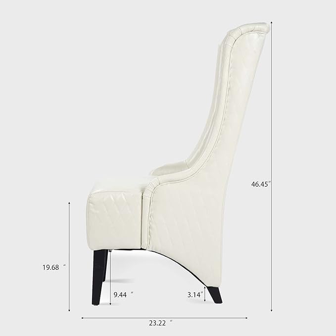 Henf 22 Wide Upholstered Wingback Accent Chair PU Leather Living Room Chair Modern Side Chair Leisure Chair High Backrest Indoor Single Sofa with Solid Wood LegsWhite