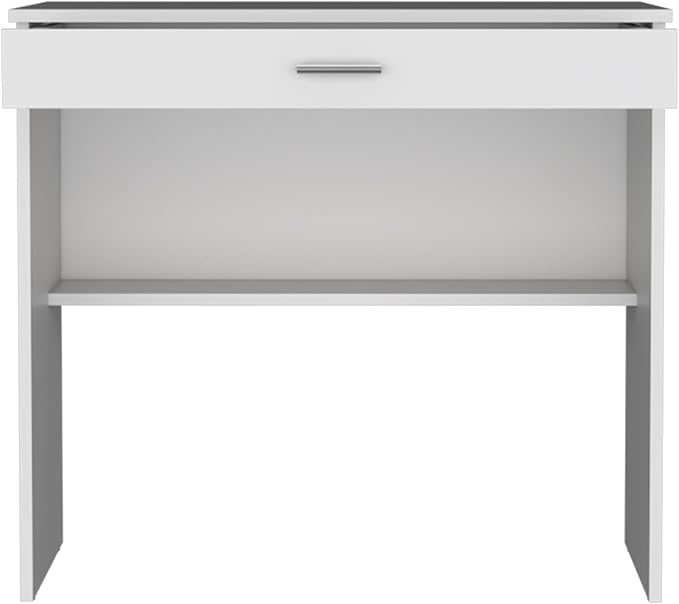 LIFE SKY White Writing Desk with Drawer: Modern Compact Design for Small Apartments - Wooden Study Table with Storage Shelf for Home Office &amp Creative Workspace