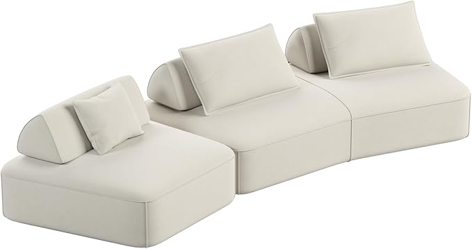 139 Oversized Modular Sectional Sofa Set Chenille Cloud Boneless Couch with Removable Backrests &amp Soft Pillows No Assembly Required DIY Upholstered Sofa Bed for Living Room (Beige)