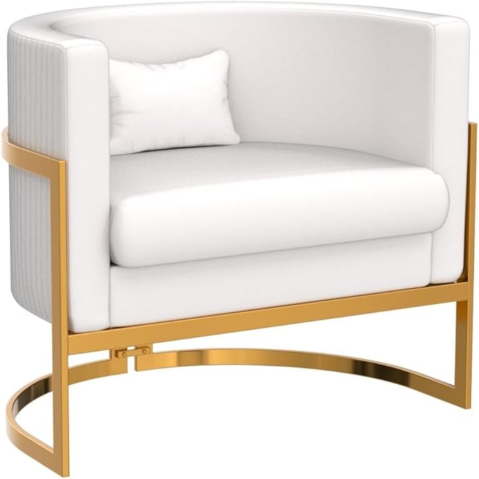 Alunaune Upholstered Velvet Accent Chair Barrel Chairs Modern Living Room Armchair Mid Century Lounge Chairs Sofa Tub Bucket Club Chair for Bedroom-Ivory