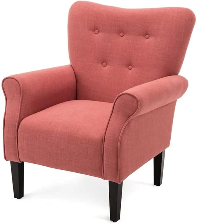 Modern Style Lounge Chair for Living Room | Stylish Wide Armchair Tufted High Backrest with Padded Arms &amp Deeply Thick Cushioned Seat | Durable Wood Manufactured | Aesthetic LookCinnamon Pink Col