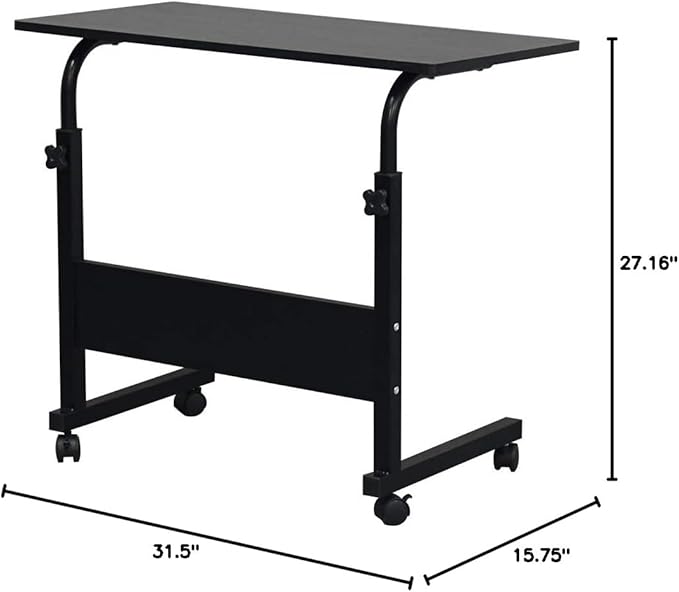 Wooden Adjustable Height Portable Laptop DeskMobile Rolling Computer DeskSofa Bedside Laptop TableHome Office Laptop Workstationwith Wheelsfor Small Spaces Bedroom Apartment (Black)