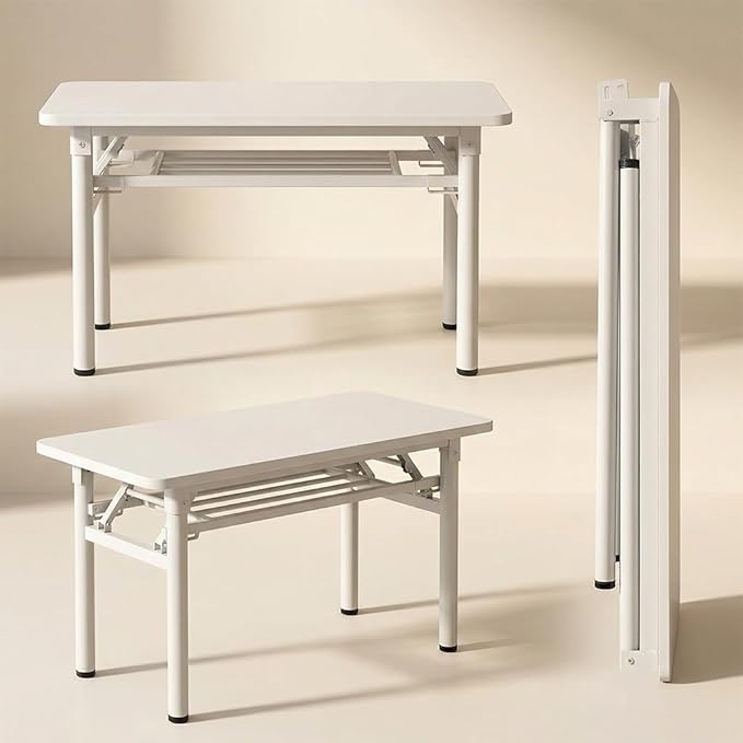Folding Desk for Small Spaces 31.5 Inch Foldable Computer Desk No Assembly Required Space Saving Portable Study Table for Compact Home Office Bedroom Dorm Apartment White