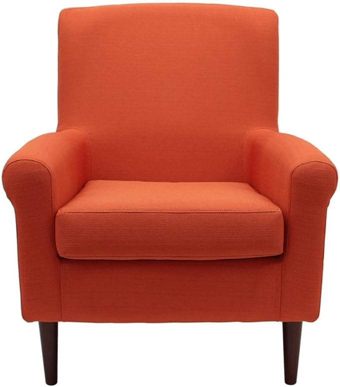 Pemberly Row Rolled Arm Lounge Chair Pumpkin Orange Fabric Upholstery 35 H x 28 W x 30 D Contemporary Accent Chair for Living Room Bedroom or Office