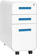 Mobile File Cabinets Slim 3-Drawer Mobile File Cabinet with Lock - Under Desk Metal Filing Legal/Letter Folders(Color10)