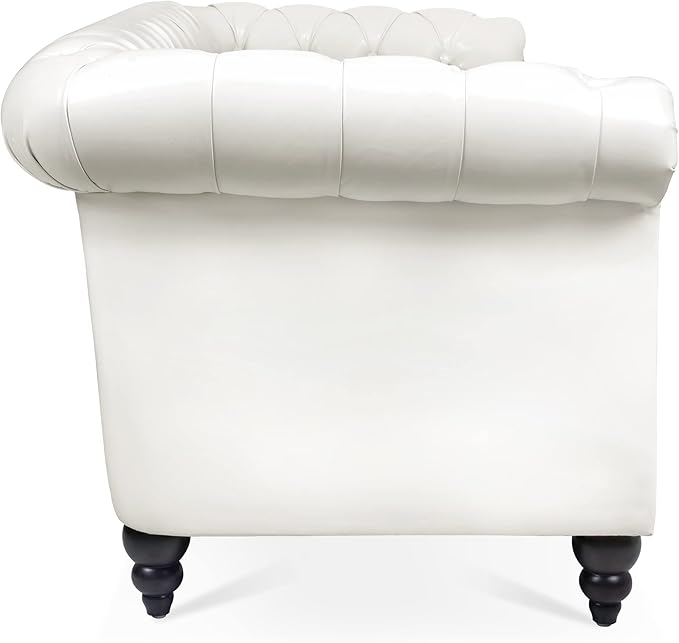 Ball &amp Cast 84 Chesterfield Leather Sofa with Channel Tufted Seat BackClassic 3 Seater Couch w/Roll Arm Nailhead Trim and UpholsteredMid Century Furniture for Living RoomBedroomOfficeWhite P