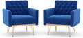 Olela Accent Chair with Arm for Living Room Velvet Modern Armchair Single Sofa Cozy Tufted Upholstered Reading Side Chairs with Gold Metal Leg for Bedroom Decorate Dark Blue