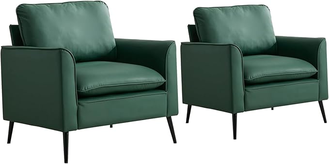 YITAI Modern Accent Living Room ChairsFaux Leather Oversized Single Sofa Chair with Metal Legs Mid Century Comfy Armchair for Bedroom/Office Reading/Lounge/Office/Reception1PCGreen