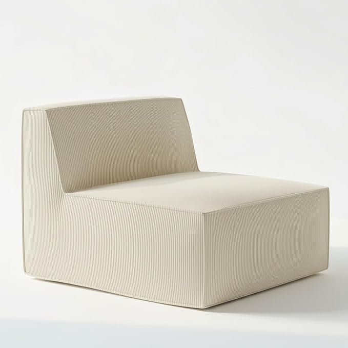 Amada Memory Foam Modular Sofa 30.7 Convertible Single Seater with Back Support - Plush Corduroy Lounge Chair for Bedroom Living Room | Sectional Middle Piece（1-Seater Back ChairBeige）