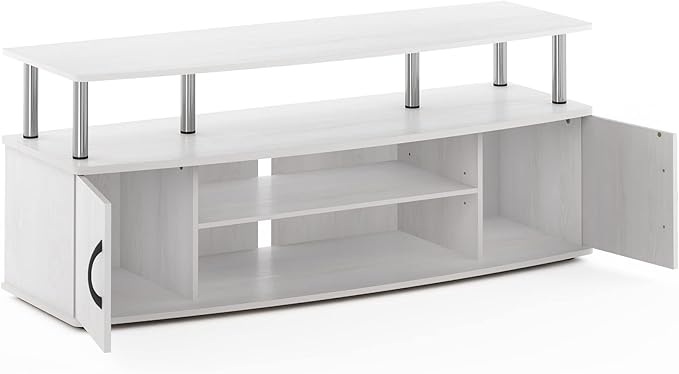 Furinno JAYA Large Entertainment Stand for TV Up to 55 Inch White Oak/Chrome