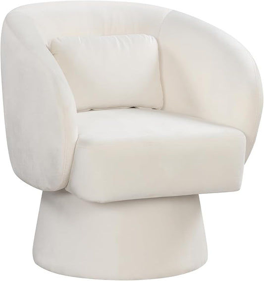 Giantex Swivel Accent Chair Upholstered Barrel Chair with Curved Back &amp Removable Lumbar Pillow Comfy Round Armchair with 360° Rotating Function Single Sofa Chair for Living Room