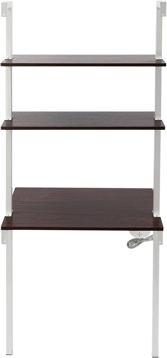 3-Tier Wall Mount Desk Ladder Desk with Open Shelves&ampPower Strip Wall Mount Computer Writing Table Desk Storage Shelves Computer or Writing Desk for Home Office