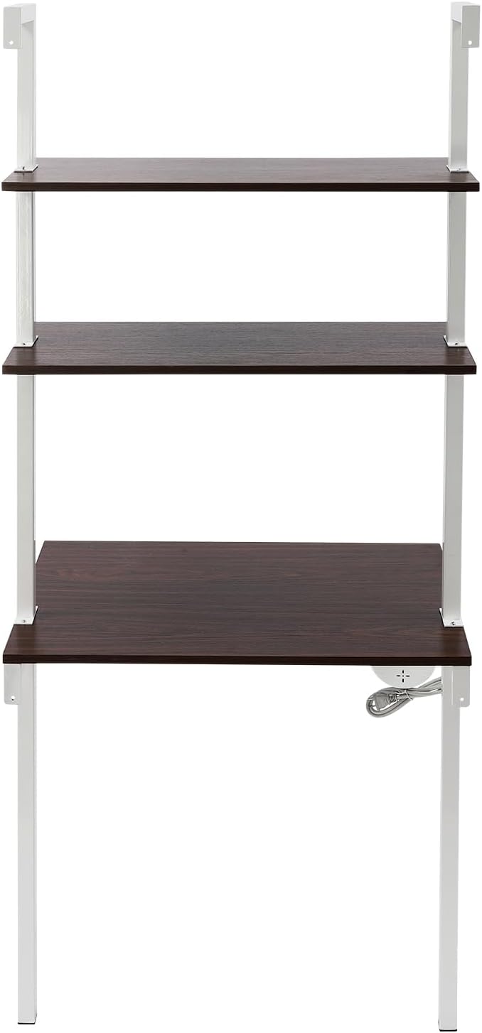 2-Shelf Industrial Wall Mount Ladder Wall Mount Computer or Writing Desk Computer Laptop Desk with Shelves Floating Desk with Storage Wall Table for Home Office White (20x30x72.5)