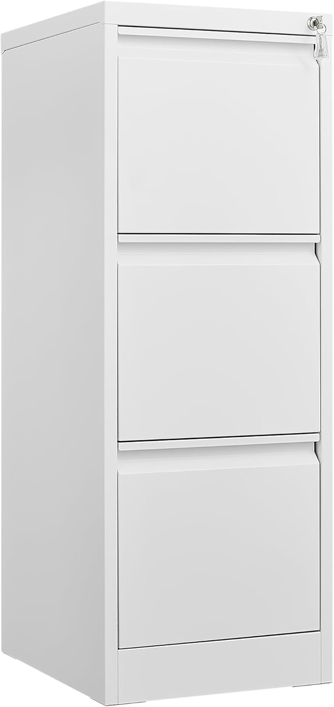 File Cabinet for Home OfficeFiling Cabinet 3 Drawer Rolling File Cabinets with Lock Small Mobile File Storage Cabinets for A4/Legal/Letter File (White)