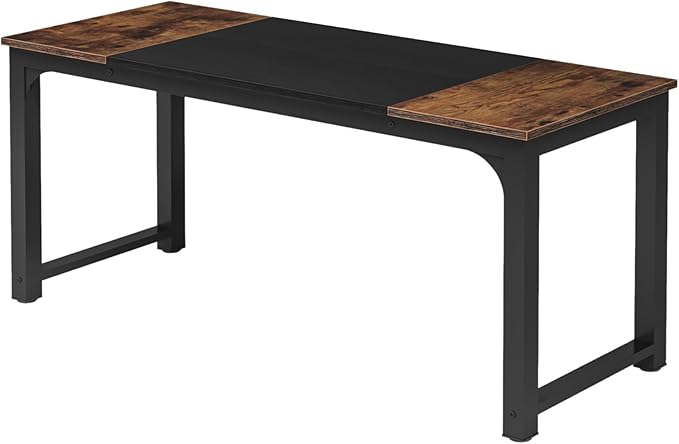 70.8 inch Executive Desk Rustic Office Computer Desk with Thick Metal Frame Vintage Workstation Writing Table Business Furniture for Office Study (Brown+Black)