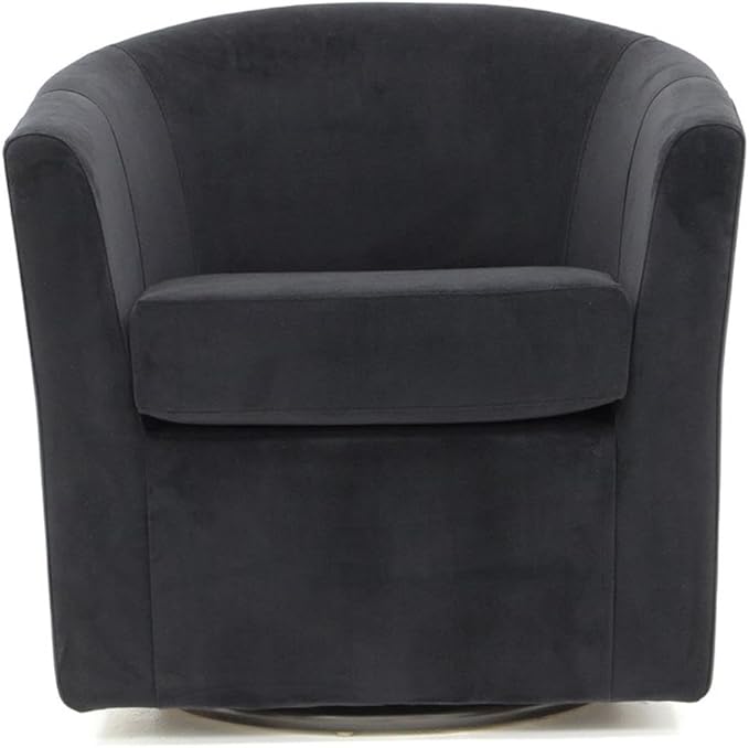 Pemberly Row Traditional Fabric Swivel Club Chair 30H x 30.5W x 27D Black Finish Flared Arms Removable Padded Seat 360 Degree Swivel Base Comfortable Accent Chair for Living Room or Reading