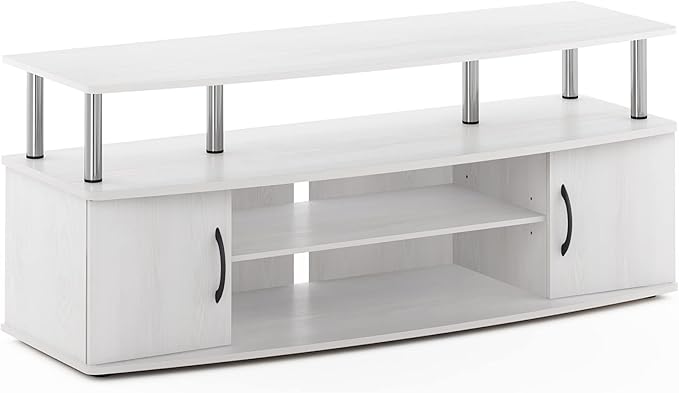 Furinno JAYA Large Entertainment Stand for TV Up to 55 Inch White Oak/Chrome