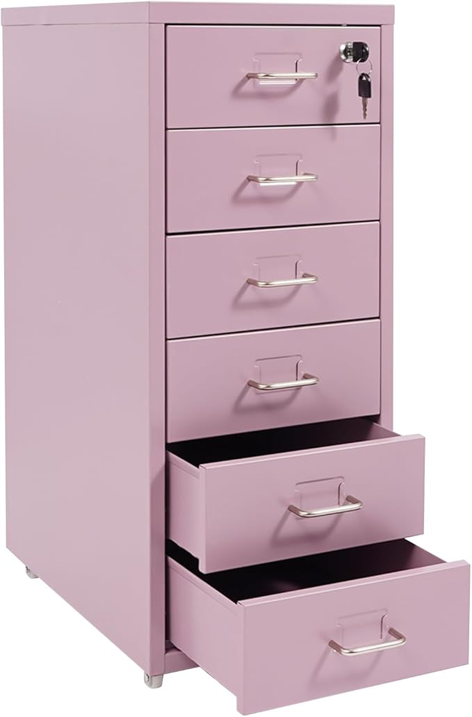 6 Drawers Mobile File Cabinet Rolling Vertical Filing Cabinet Under Desk Storage Organization 16 D x 11 W x 27 H (Purple)