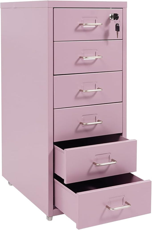6 Drawers Mobile File Cabinet Rolling Vertical Filing Cabinet Under Desk Storage Organization 16 D x 11 W x 27 H (Purple)