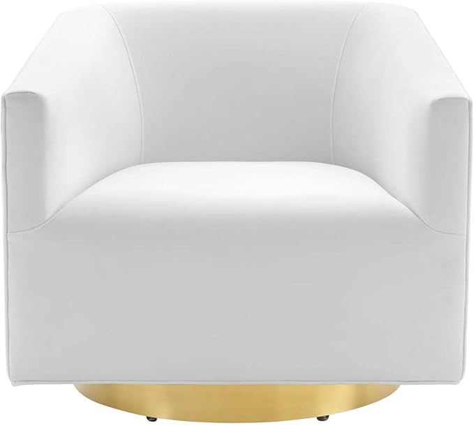 Modway Twist Performance Velvet Accent Lounge Swivel Chair in White
