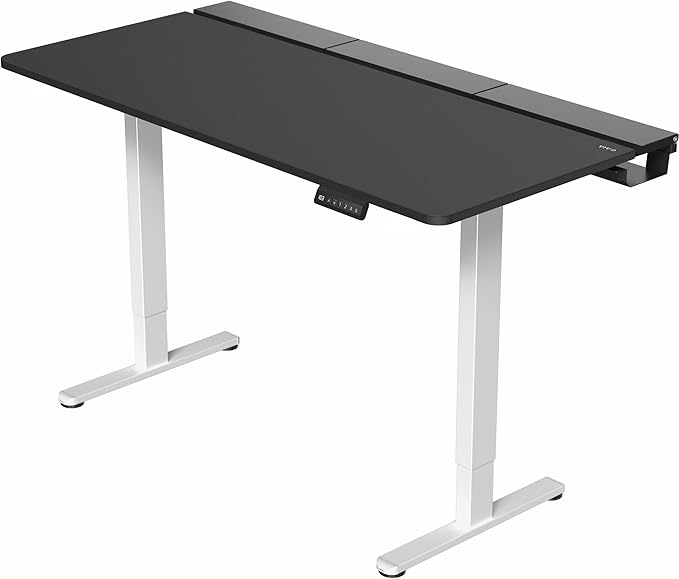 VIVO Electric 60 x 30 inch Standing Desk with Concealed Trays and Full-Size Mouse Pad Dual Motor Memory Controller Height Adjustment Black Top White Frame DESK-KIT-E2W-P3B
