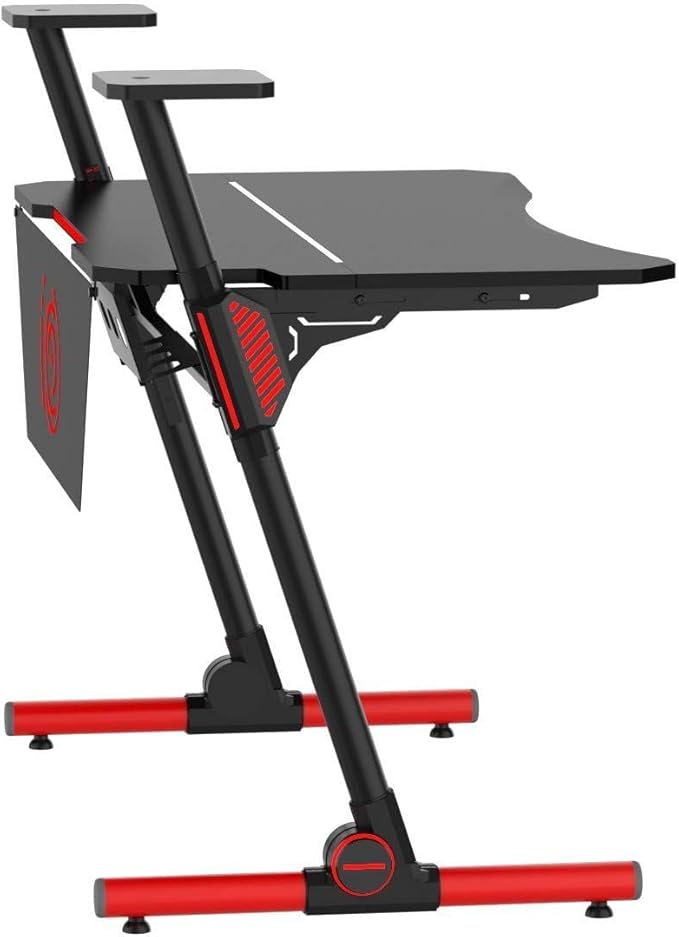 Jeremywell 47 Gaming Computer Desk with Z-Shape Design - Large Surface Space - 2 Smart Display Platforms for Speakers or Figures - Multifunctional E-Sports Home Office - Adjustable Ergonomic Design