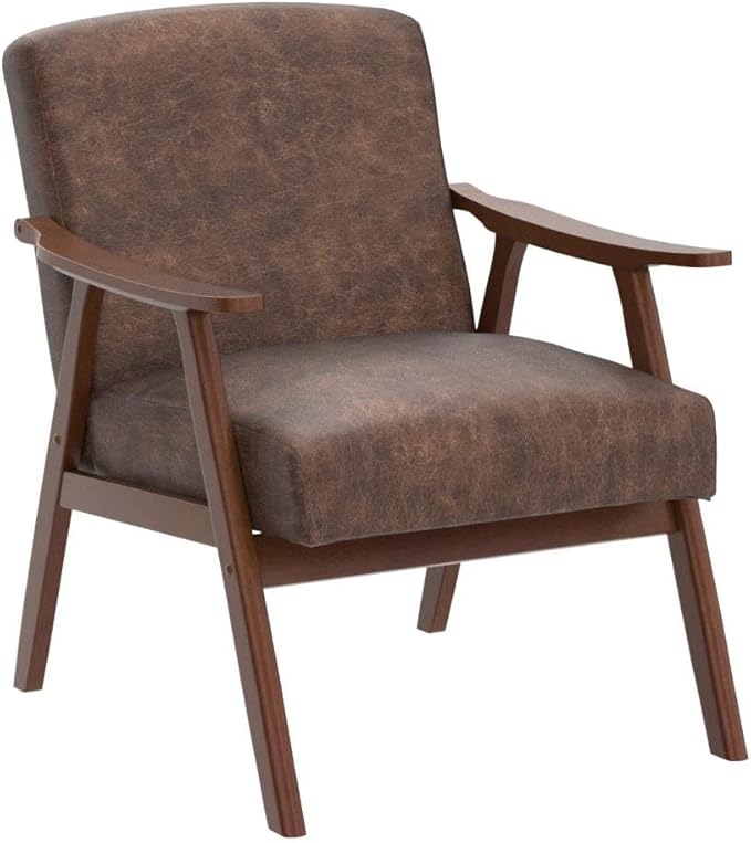 Accent Chair with Microfiber Upholstery and Solid Wood Frame Classic Mid-Century Modern Living Room Furniture for Extra Seating Brown