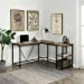 Morden Large L-Shapped Desk Home Office Computer Desk with 2-Tier Storage Shelves (Brown)
