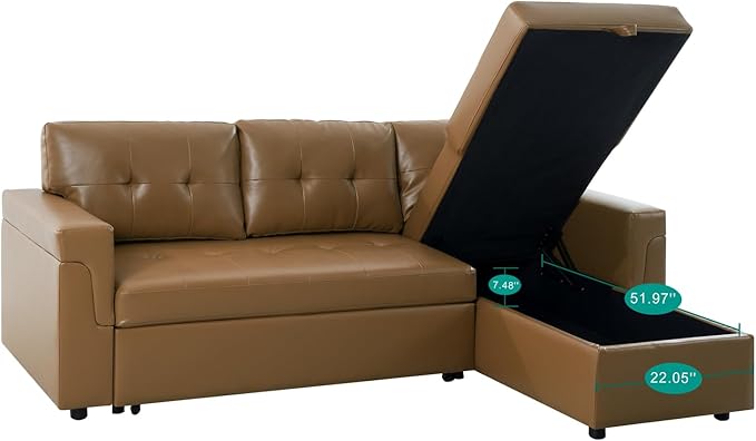 Naomi Home Reversible Sleeper Sectional Sofa Storage Chaise Mocha/Air Leather