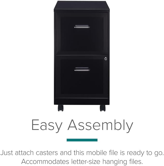 Pemberly Row 2 Drawers 26.7 Vertical Black Metal Filing Cabinet Lockable Pre-Assembled Movable Letter Size for Home Office