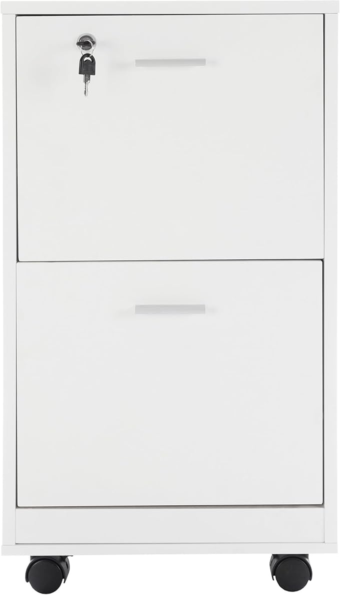Lavish Home File Cabinet - 2-Drawer Cabinet with Lock and Deep Drawer Storage - Rolling Filing Cabinet for Under The Desk Home or Office (White)