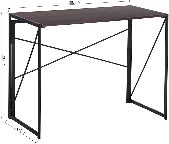 FurnitureR 39.4 Minimalist Laptop Desk Simple Computer Writing Desk with Sturdy Metal Frame Modern Foldable Workstation for Home Office Study or Small Spaces Walnut