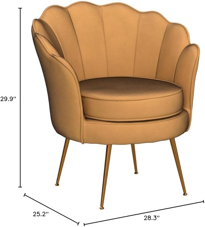 Velvet Barrel Accent Chair with Scalloped Silhouette and Gold Metal Legs Decorative Piece Suitable for Traditional Modern and Contemporary Spaces Mustard Yellow