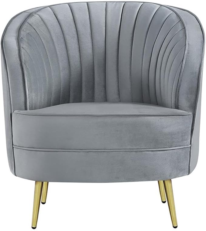 Pemberly Row Contemporary Velvet Upholstered Accent Chair Gray Polyester Fabric with Gold Stainless Steel Legs 33H x 30.5W x 30.5D Mid-Century Glam Bucket Design for Living Room or Home Decor