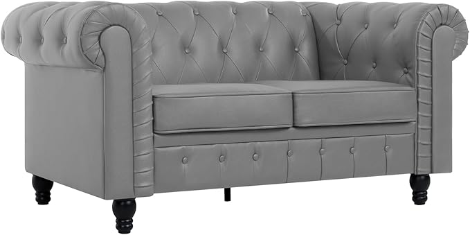 Naomi Home Chesterfield Sofa Set with Accent Chair Modern Leather Living Room Furniture with Tufted Design Perfect for Bedroom or Living Room Dcor Gray/PU/Loveseat