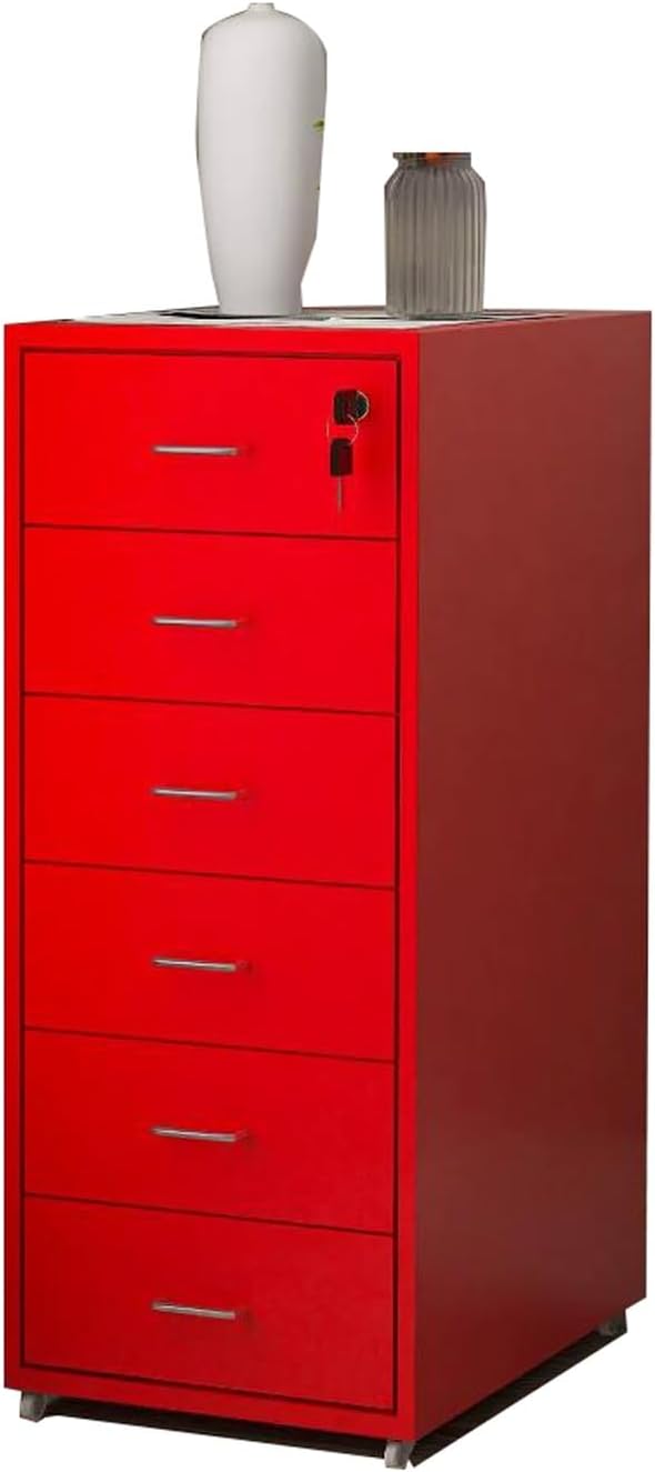 File Cabinet Six Drawer Cabinet Office with Lock Storage Cabinet Iron Data File Storage Cabinet (Color : Red)