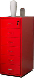 File Cabinet Six Drawer Cabinet Office with Lock Storage Cabinet Iron Data File Storage Cabinet (Color : Red)