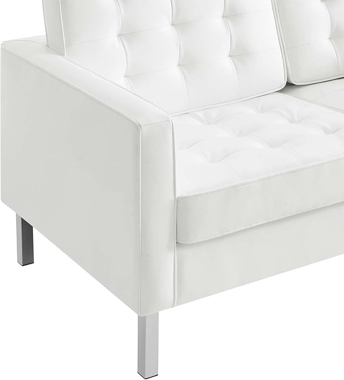 Modway Loft Tufted Button Faux Leather Upholstered Loveseat in Silver White