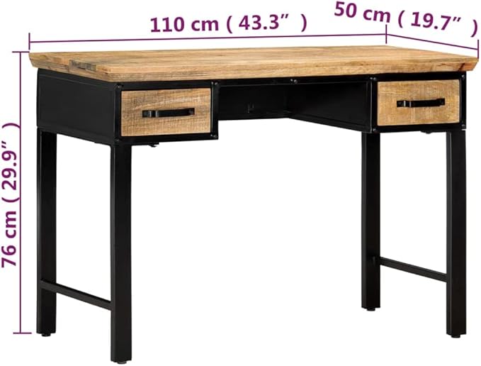 Rustic Writing Computer Desk with Drawers Home Office Desk Writing Study Table PC Desk Workstation for Bedroom 43.3x19.6x29.9 Solid Mango Wood