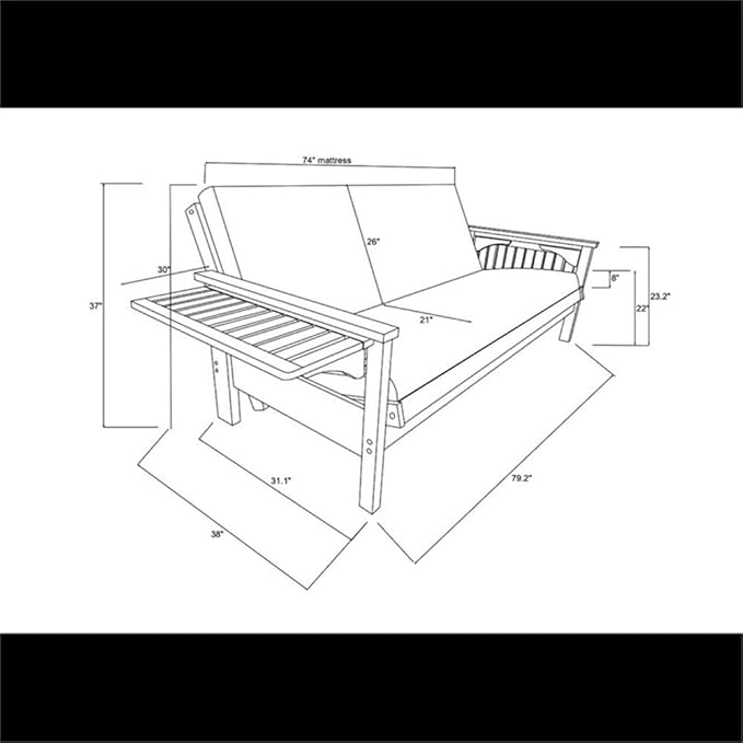 Kodiak Furniture Alamosa Full Size Futon Frame with Storage Drawers - Wood Sofa Sleeper Frame with Mattress Included in Canton Gray Color