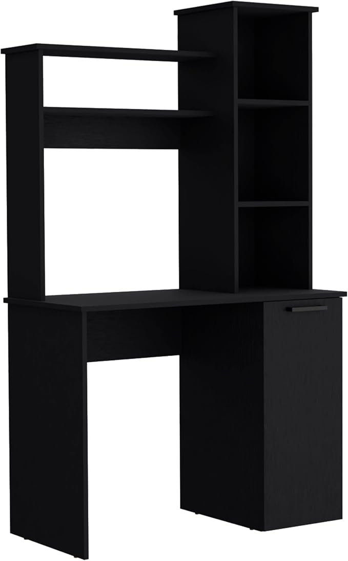 Computer Desk Home Office Desk with Hutch Executive Desk Single Door Cabinet Expansive Work Surface and 3-Tier Storage Shelves for Study and Home Office
