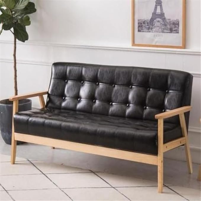 NIUYAO Sofa Couch with Comfy Armrest Upholstered Tufted Back Small Loveseat Sofa Modern Classic Faux Leather Couch for Living Room Bedroom Apartment Office -Black 62 L x 26 W x 28 H