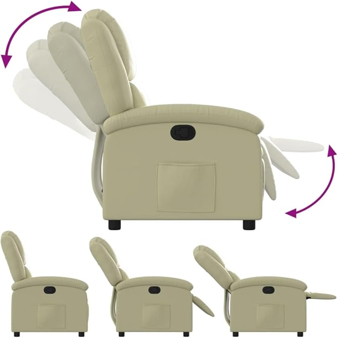 vidaXL Cream Recliner Chair - Wingback Armchair for Home Theater with Side Pocket Wooden/Metal Frame Manual Recline Function 100% Real Leather