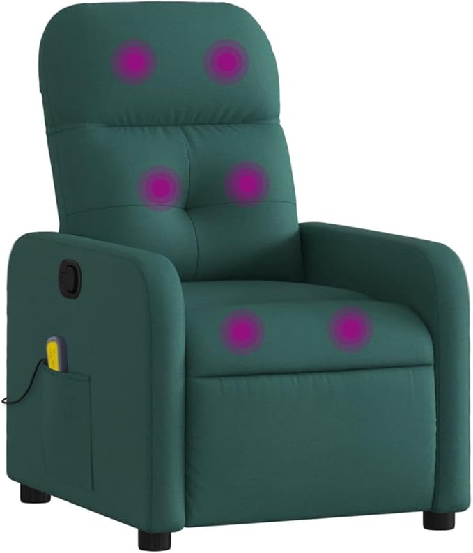vidaXL Dark Green Massage Recliner Chair - Fabric Upholstered Manual Reclining Armchair with Vibration Massage Side Pocket and Sturdy Frame for Living Room Lounge