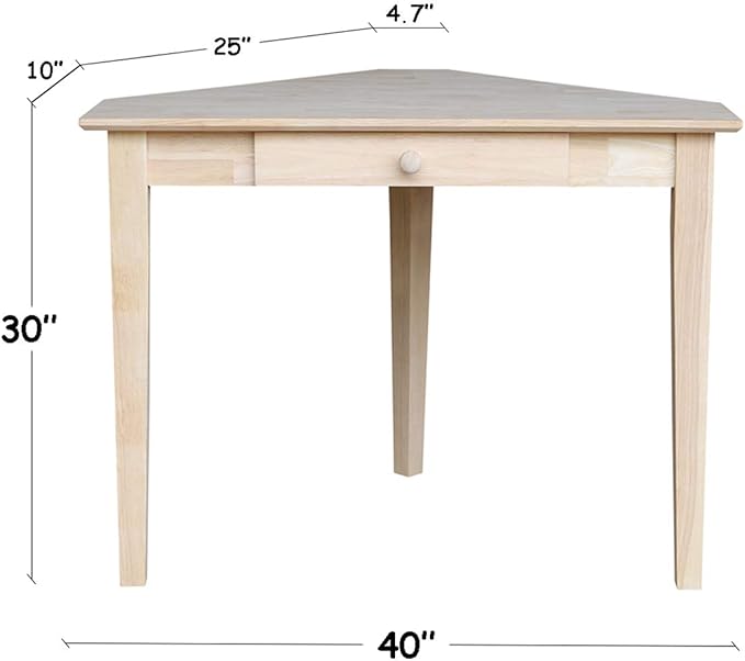 IC International Concepts Corner Computer Desk Solid Real Wood Sturdy Parawood DIY Paint/Stain Ready Unfinished