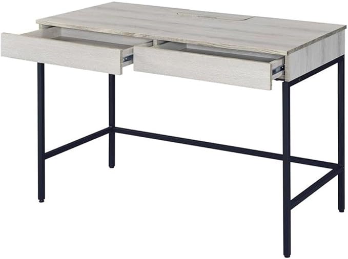Acme Wendral Wooden Top Writing Desk with 2 Drawers in Natural and Black